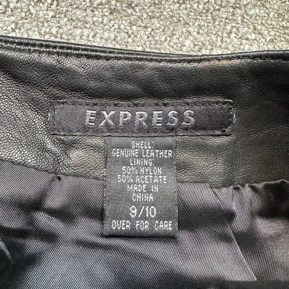 Vintage Express 100% Genuine Leather Black Slit Mini Skirt Size 9 / 10 - Picture 2 of 5